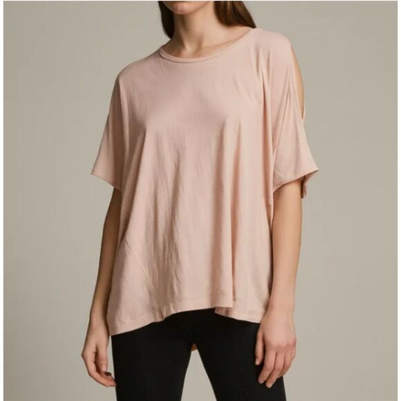 NWT AllSaints Casual T-Shirt Dusk Pink Cold Shoulder Size Medium - Picture 1 of 9